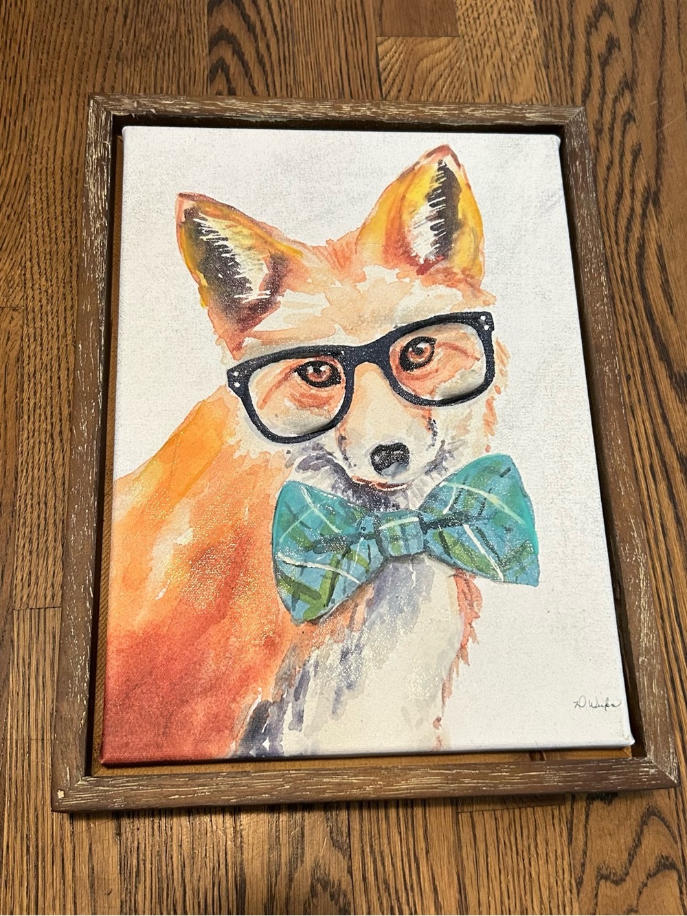 Pier 1 Orange Fox with Teal Bow Tie Wall Art